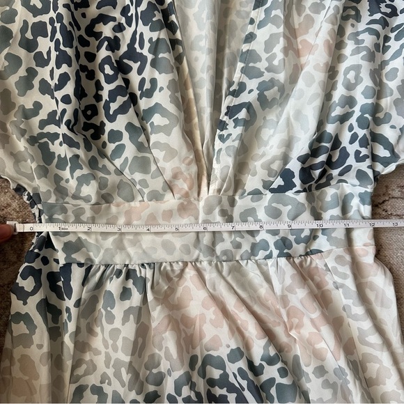 Flowy Maxi Dress Baby Shower Summer Sundress V Neck Smocked Leopard Long Small - Picture 10 of 12